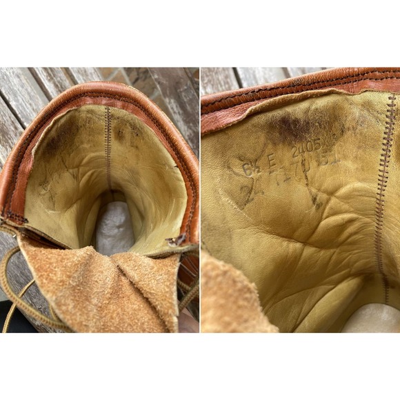 Size 6.5 E Orange Brown Leather Moc Toe Lace up Boots Vintage Power House 60s - Picture 3 of 3